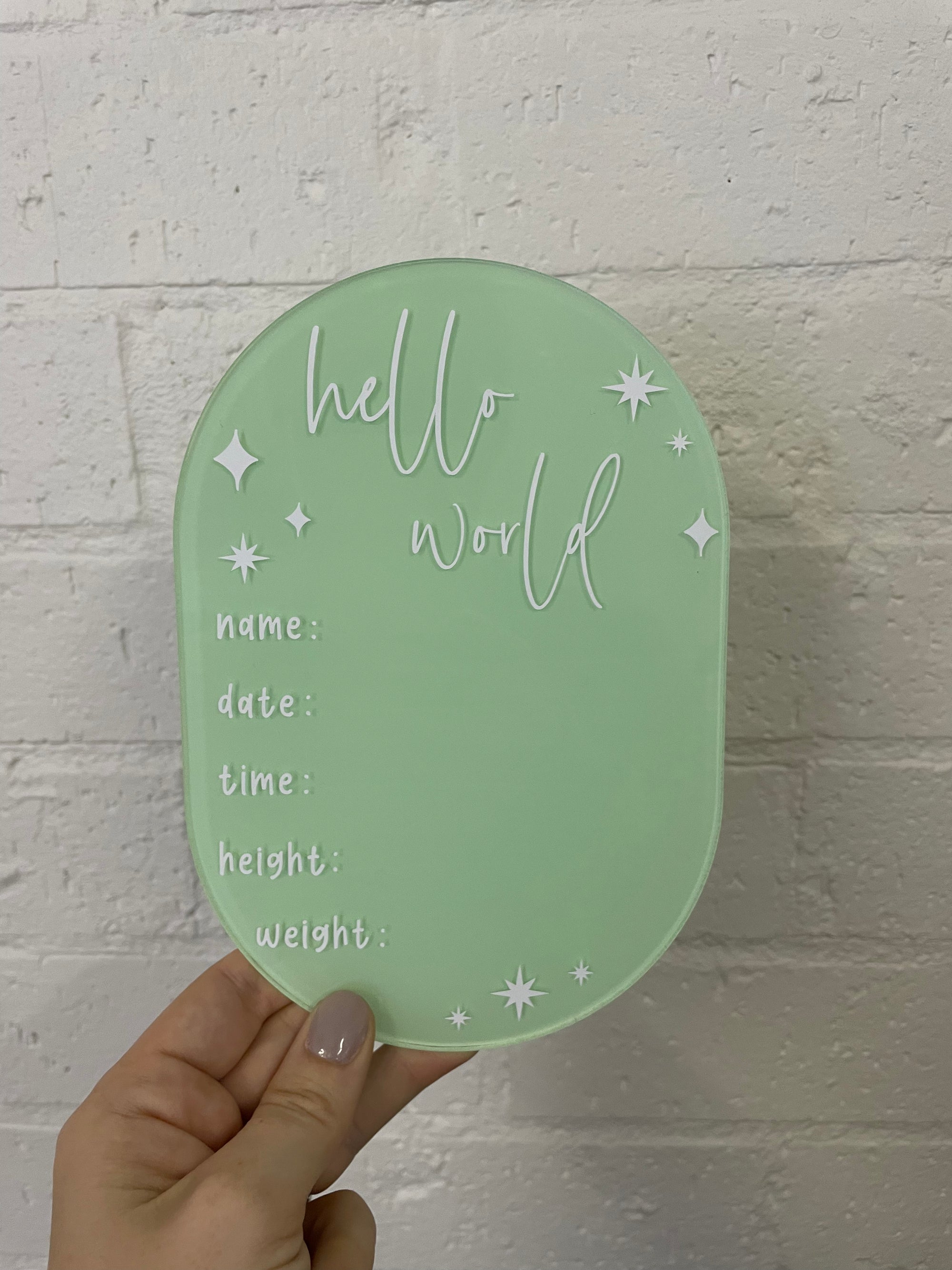 Personalised “Hello World” Oval Acrylic Plaque