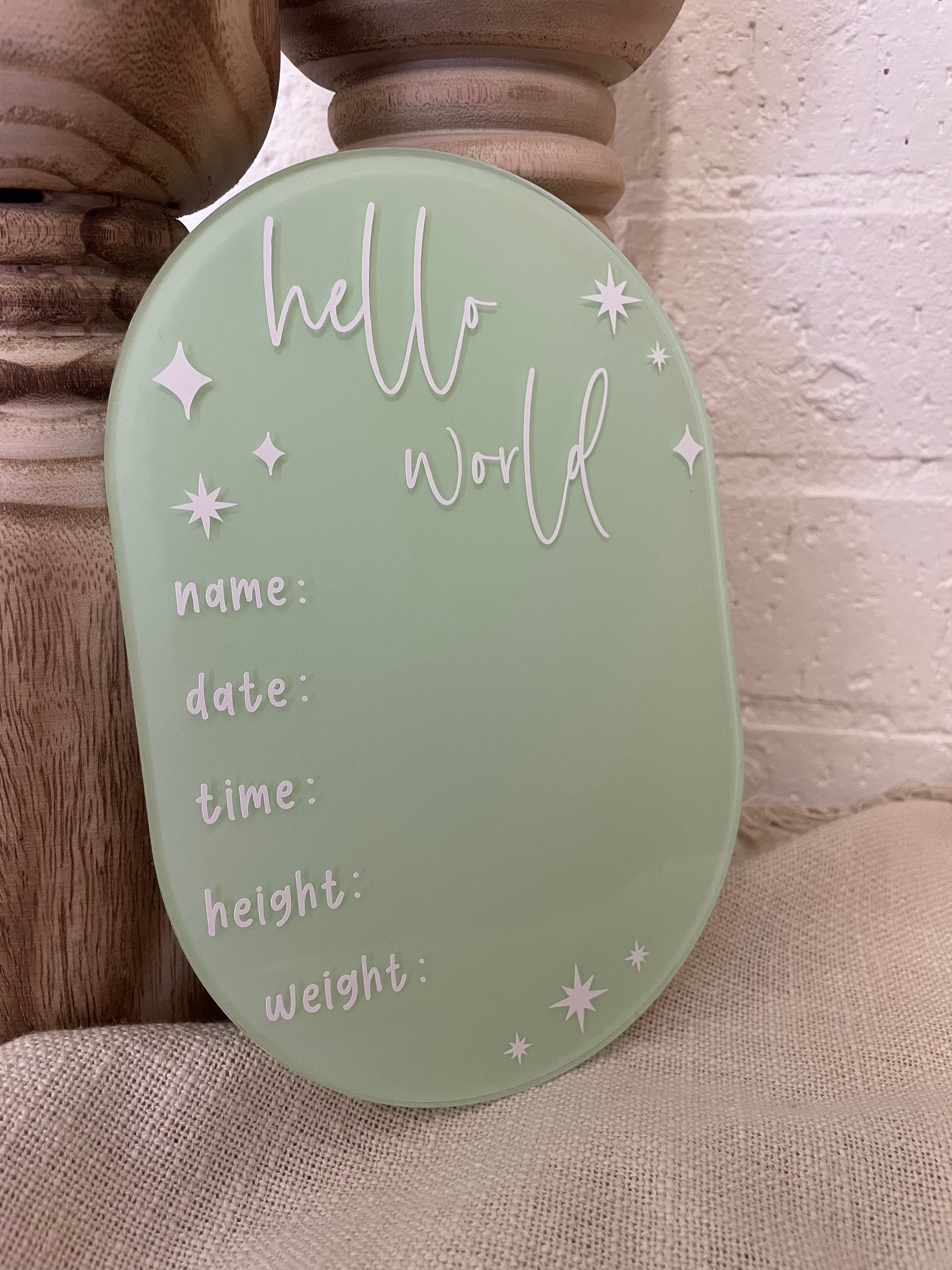 Personalised “Hello World” Oval Acrylic Plaque