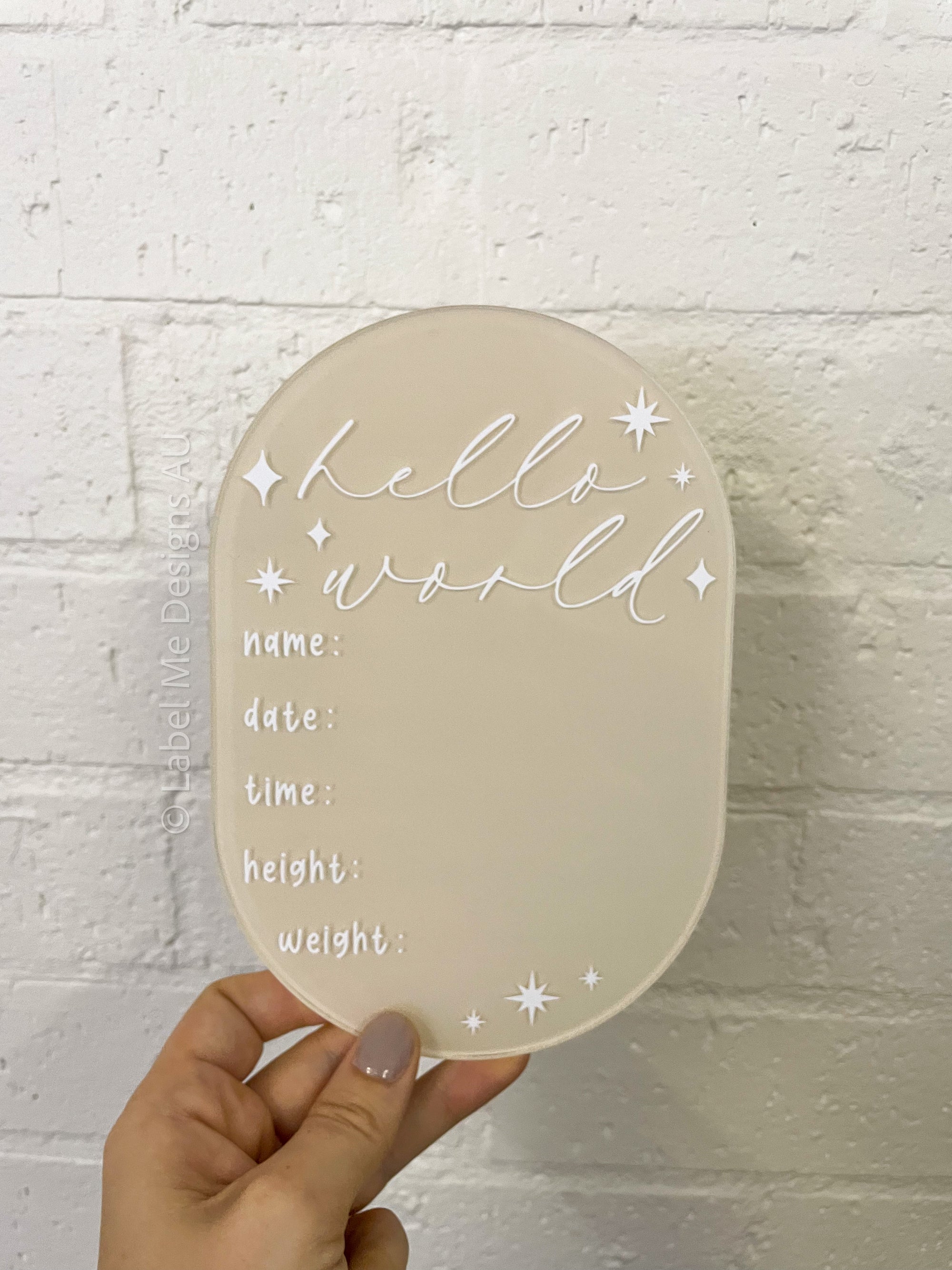 Personalised “Hello World” Oval Acrylic Plaque